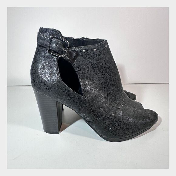 Studded Ankle Boots Sz 9 Simply Vera Faux‎ Leather Peep-Toe Goth Boho Moto Style - Picture 7 of 11